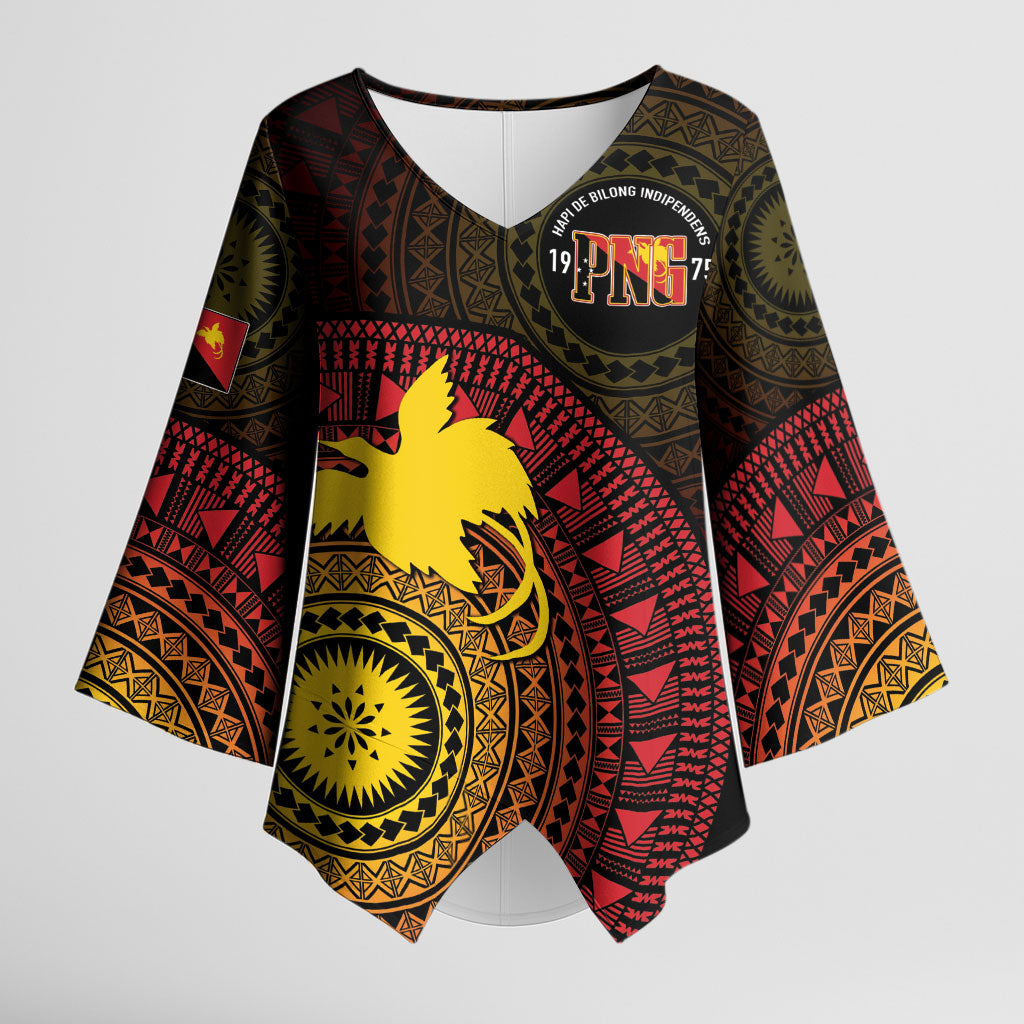Papua New Guinea Independence Personalized Kimono Sleeve Blouse Tapa Circle LT7 Female Black - Polynesian Pride