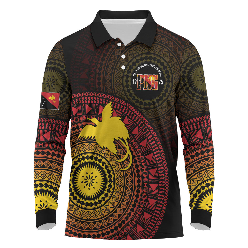 Papua New Guinea Independence Personalized Long Sleeve Polo Shirt Tapa Circle