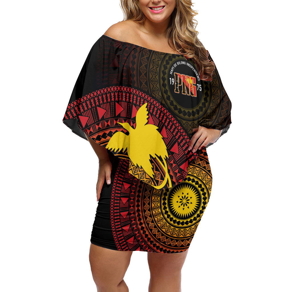 Papua New Guinea Independence Personalized Off Shoulder Short Dress Tapa Circle