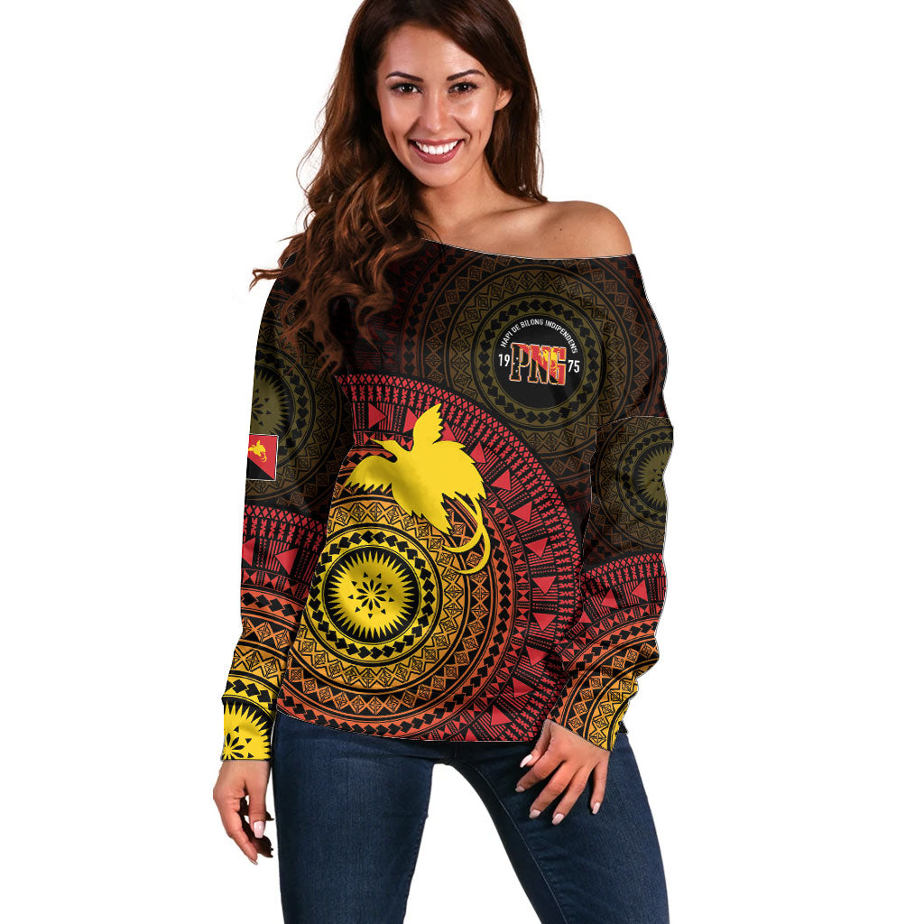 Papua New Guinea Independence Personalized Off Shoulder Sweater Tapa Circle