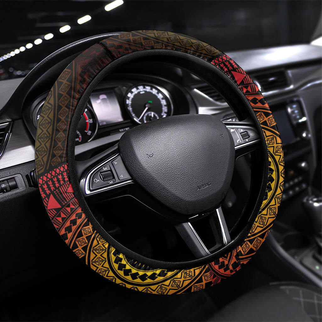 Papua New Guinea Independence Steering Wheel Cover Tapa Circle LT7 Universal Fit Black - Polynesian Pride