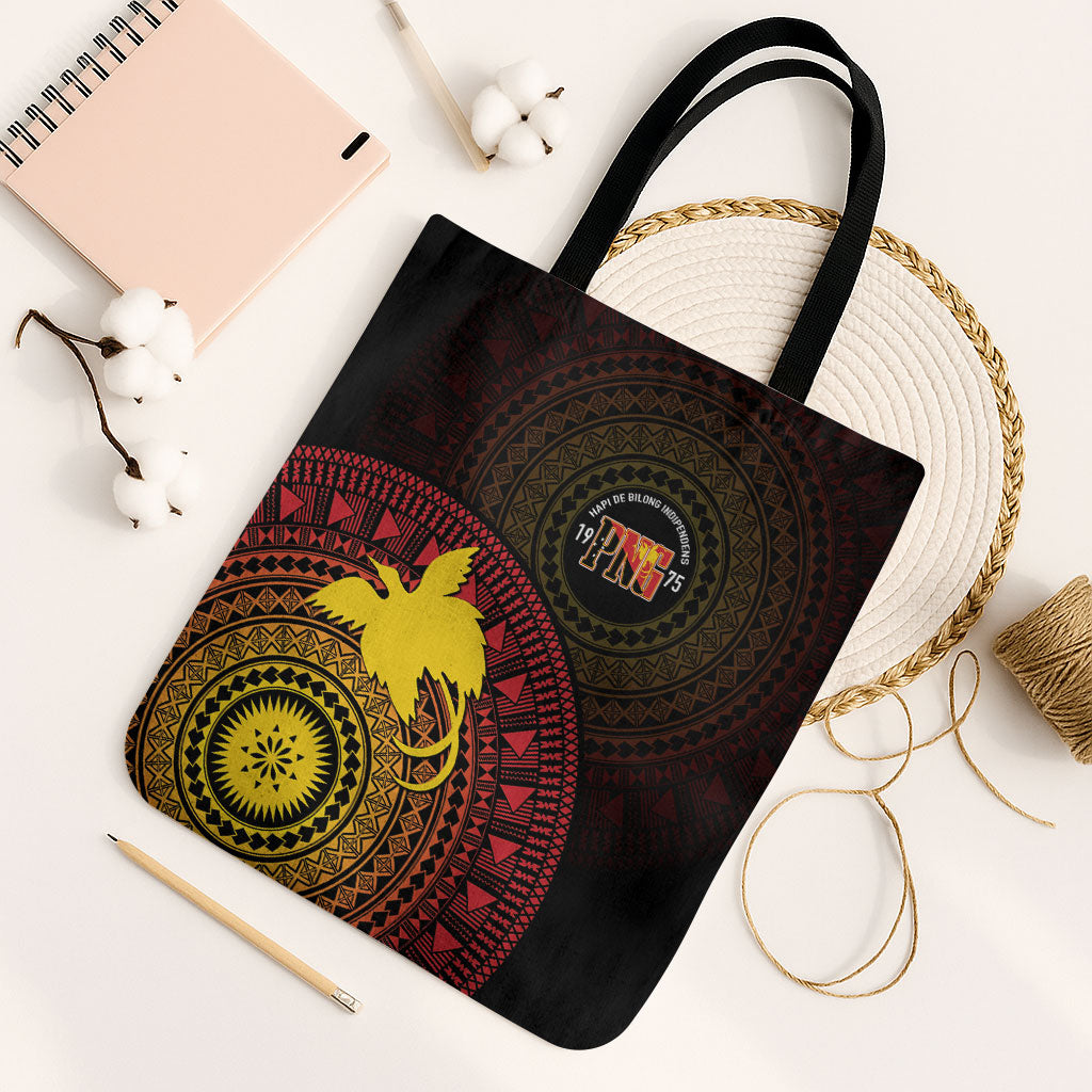 Papua New Guinea Independence Tote Bag Tapa Circle LT7 Black Strap One Size Black - Polynesian Pride