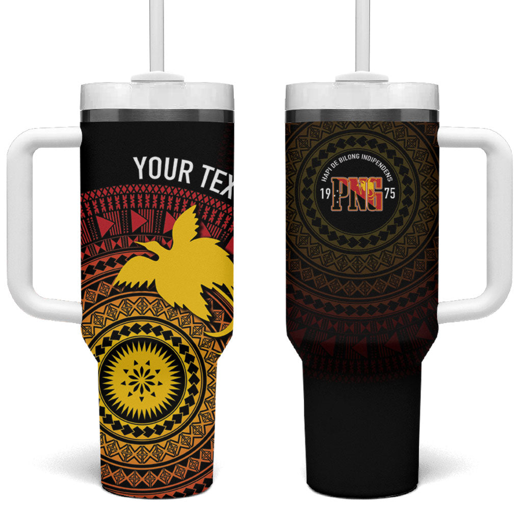 Papua New Guinea Independence Personalized Tumbler With Handle Tapa Circle LT7 One Size: 40 oz Black - Polynesian Pride