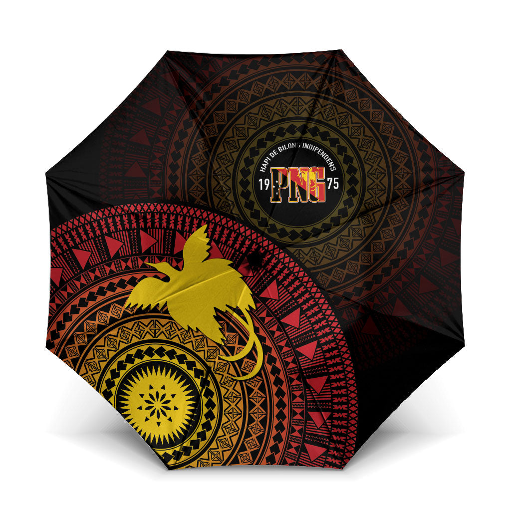 Papua New Guinea Independence Umbrella Tapa Circle LT7 One Size Folded 11.42 inch Opened Diameter 37.4 inch Black - Polynesian Pride