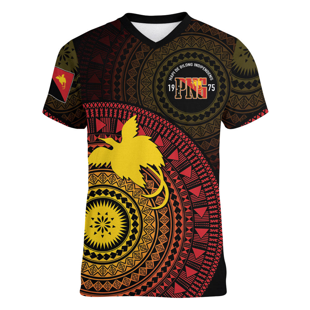 Papua New Guinea Independence Personalized Women V-Neck T-Shirt Tapa Circle