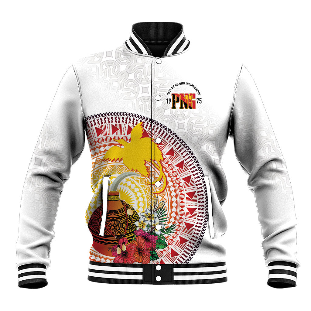 Hapi De Bilong Indipendens Papua New Guinea Baseball Jacket PNG Lime Pot LT7 Unisex White - Polynesian Pride