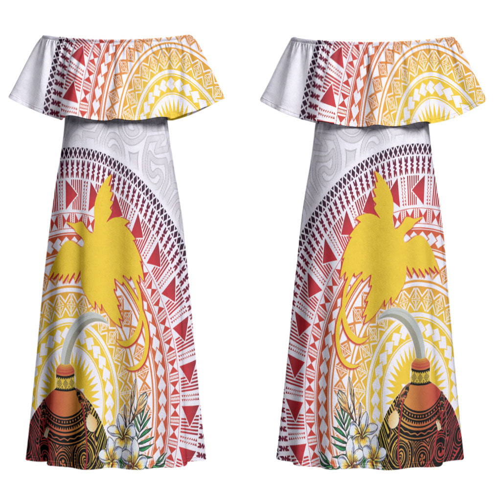 Hapi De Bilong Indipendens Papua New Guinea Couples Matching Off Shoulder Maxi Dress and Hawaiian Shirt PNG Lime Pot LT7 - Polynesian Pride