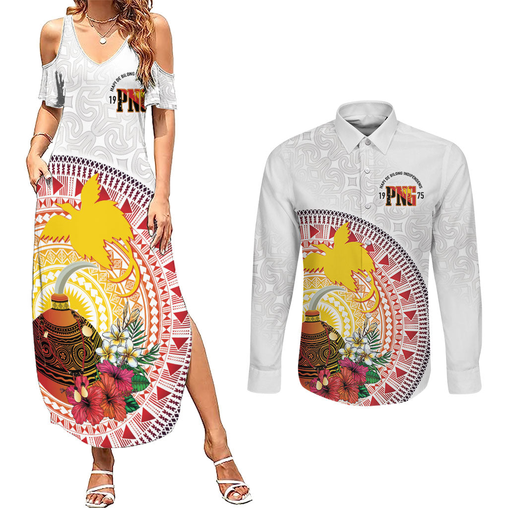 Hapi De Bilong Indipendens Papua New Guinea Couples Matching Summer Maxi Dress and Long Sleeve Button Shirt PNG Lime Pot