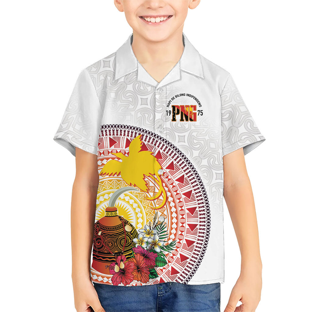 Hapi De Bilong Indipendens Papua New Guinea Family Matching Long Sleeve Bodycon Dress and Hawaiian Shirt PNG Lime Pot LT7 Son's Shirt White - Polynesian Pride