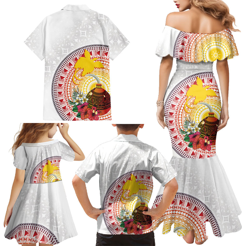Hapi De Bilong Indipendens Papua New Guinea Family Matching Mermaid Dress and Hawaiian Shirt PNG Lime Pot LT7 - Polynesian Pride
