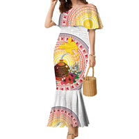 Hapi De Bilong Indipendens Papua New Guinea Family Matching Mermaid Dress and Hawaiian Shirt PNG Lime Pot LT7 Mom's Dress White - Polynesian Pride