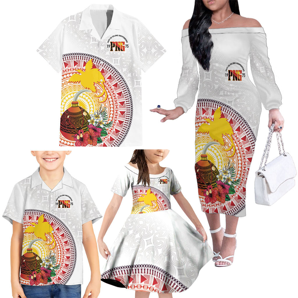 Hapi De Bilong Indipendens Papua New Guinea Family Matching Off The Shoulder Long Sleeve Dress and Hawaiian Shirt PNG Lime Pot LT7 - Polynesian Pride