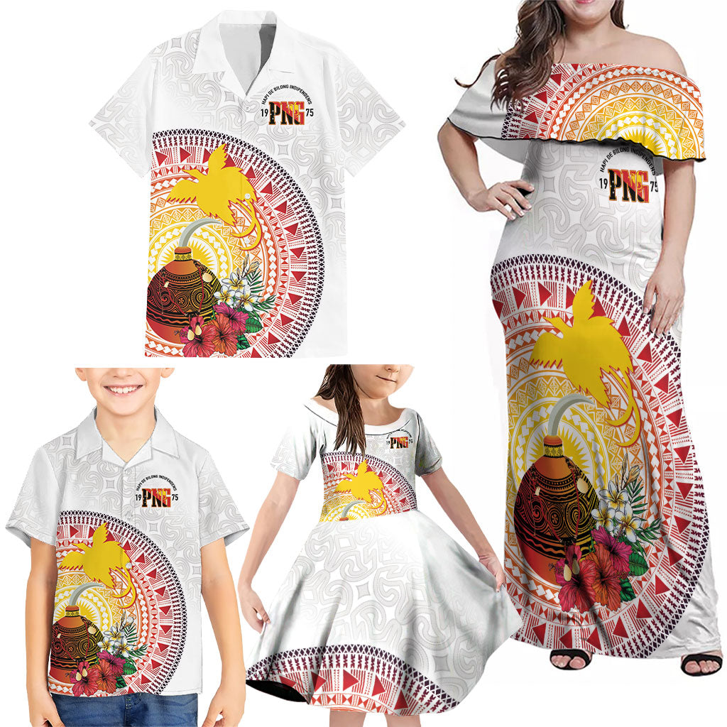 Hapi De Bilong Indipendens Papua New Guinea Family Matching Off Shoulder Maxi Dress and Hawaiian Shirt PNG Lime Pot