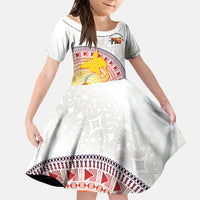 Hapi De Bilong Indipendens Papua New Guinea Family Matching Short Sleeve Bodycon Dress and Hawaiian Shirt PNG Lime Pot LT7 Daughter's Dress White - Polynesian Pride