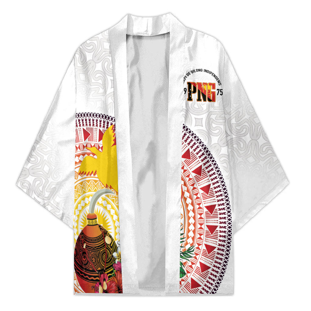 Hapi De Bilong Indipendens Papua New Guinea Kimono PNG Lime Pot LT7 Unisex White - Polynesian Pride