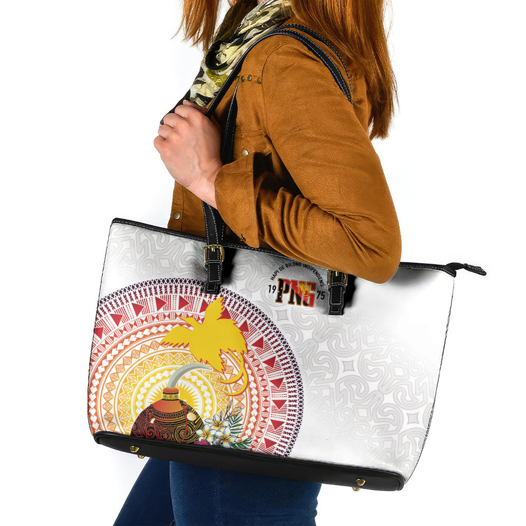 Hapi De Bilong Indipendens Papua New Guinea Leather Tote Bag PNG Lime Pot LT7 White - Polynesian Pride