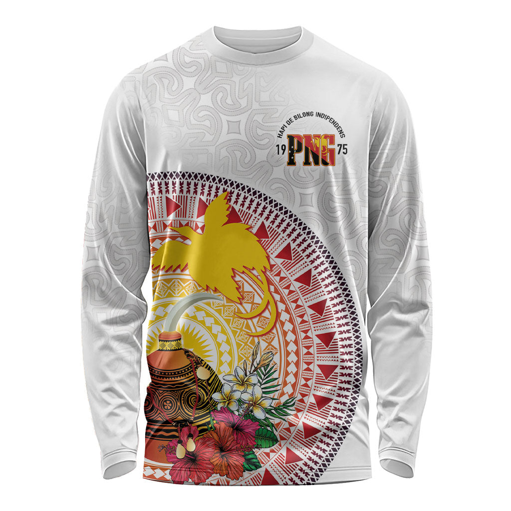 Hapi De Bilong Indipendens Papua New Guinea Long Sleeve Shirt PNG Lime Pot LT7 Unisex White - Polynesian Pride