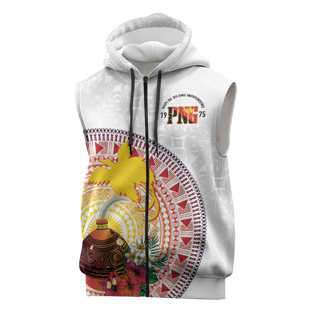 Hapi De Bilong Indipendens Papua New Guinea Sleeveless Zip Hoodie PNG Lime Pot LT7 White - Polynesian Pride