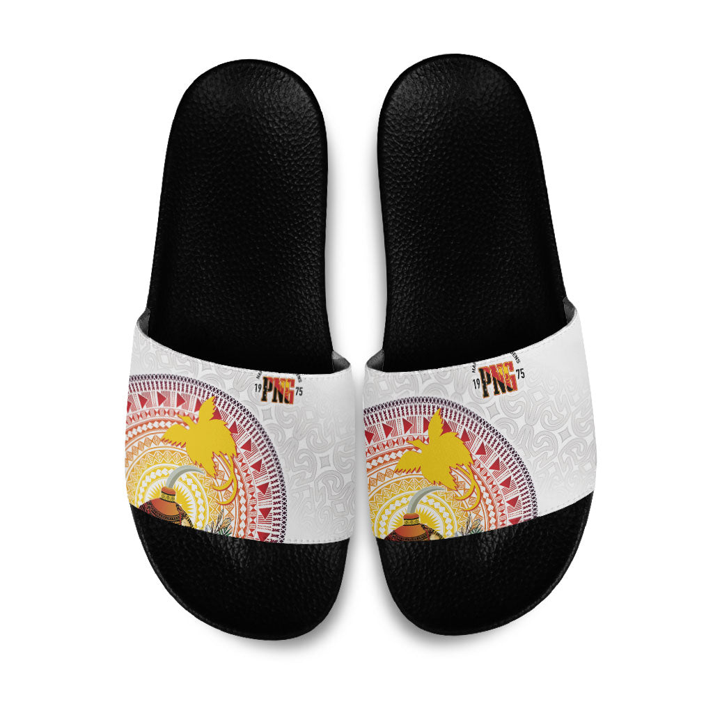 Hapi De Bilong Indipendens Papua New Guinea Slide Sandals PNG Lime Pot LT7 White - Polynesian Pride