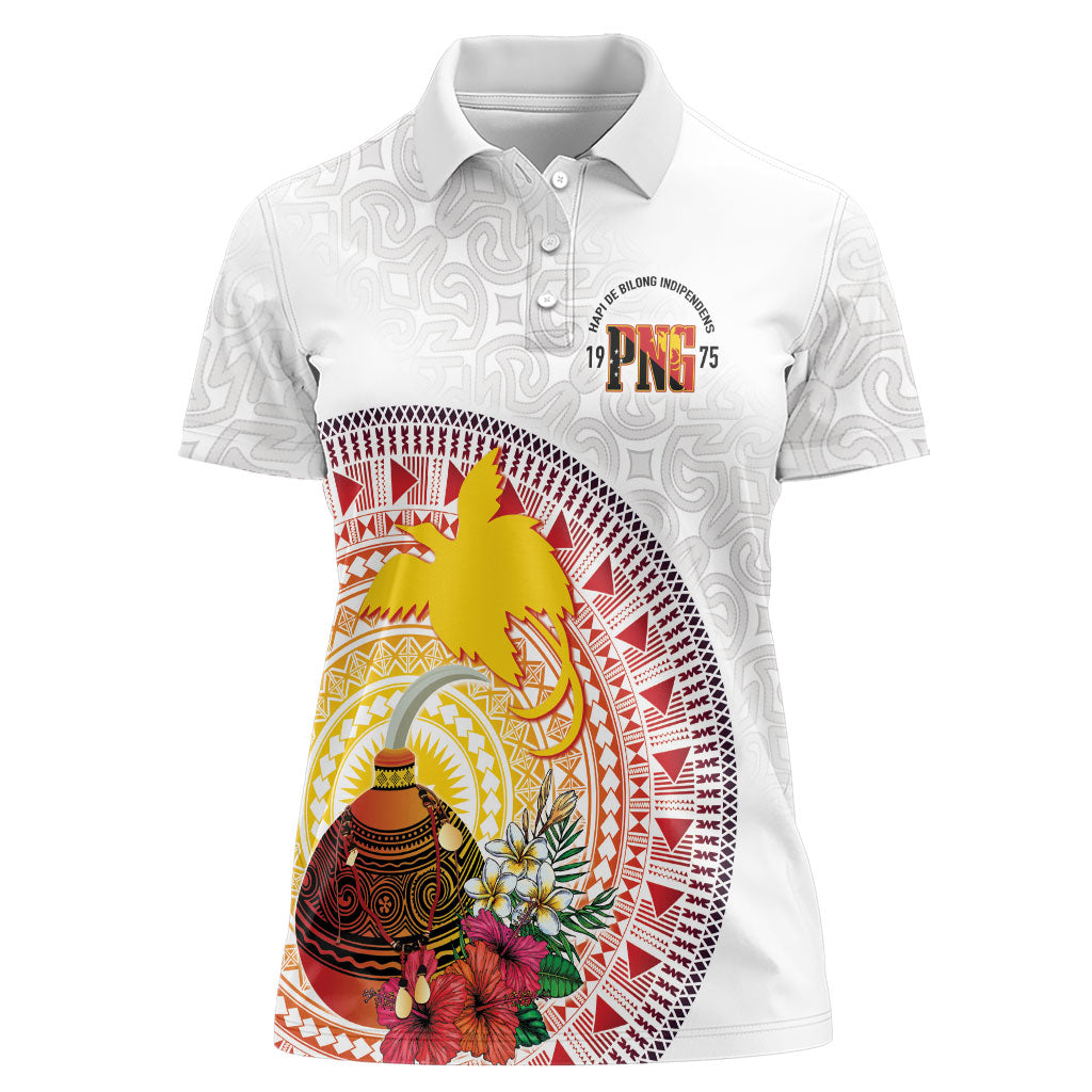 Hapi De Bilong Indipendens Papua New Guinea Women Polo Shirt PNG Lime Pot LT7 Female White - Polynesian Pride