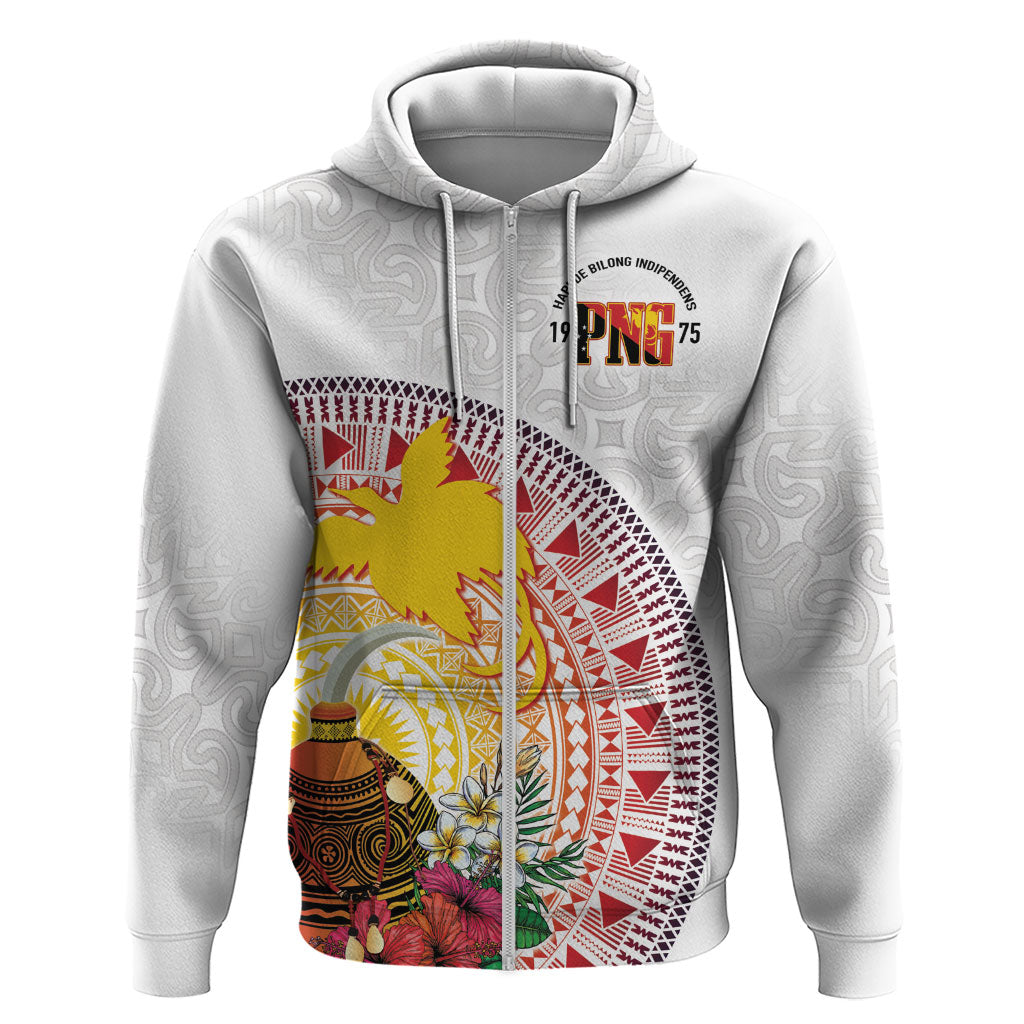 Hapi De Bilong Indipendens Papua New Guinea Zip Hoodie PNG Lime Pot LT7 Zip Hoodie White - Polynesian Pride