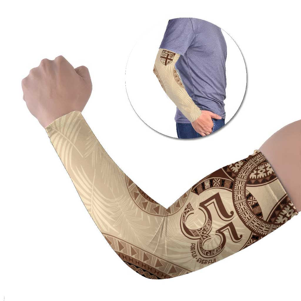 Bula Fiji Day 55th Anniversary Masi Tapa Arm Sleeves Emerald Jubilee - Beige - Polynesian Pride