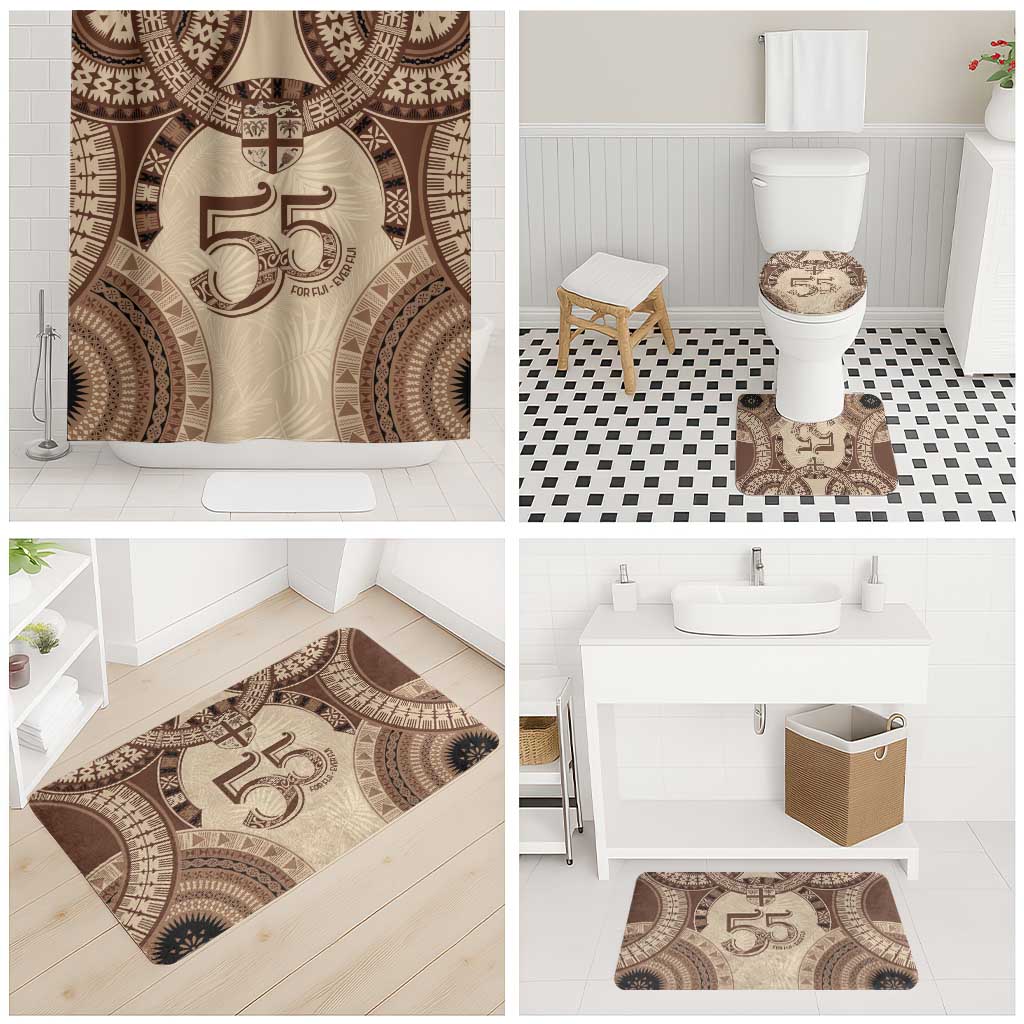 Bula Fiji Day 55th Anniversary Masi Tapa Bathroom Set Emerald Jubilee - Beige - Polynesian Pride