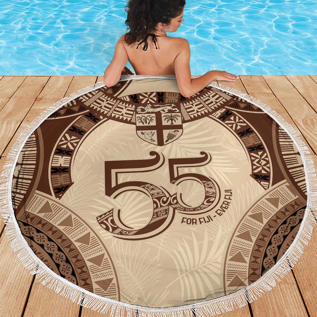 Bula Fiji Day 55th Anniversary Masi Tapa Beach Blanket Emerald Jubilee - Beige - Polynesian Pride