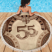 Bula Fiji Day 55th Anniversary Masi Tapa Beach Blanket Emerald Jubilee - Beige - Polynesian Pride