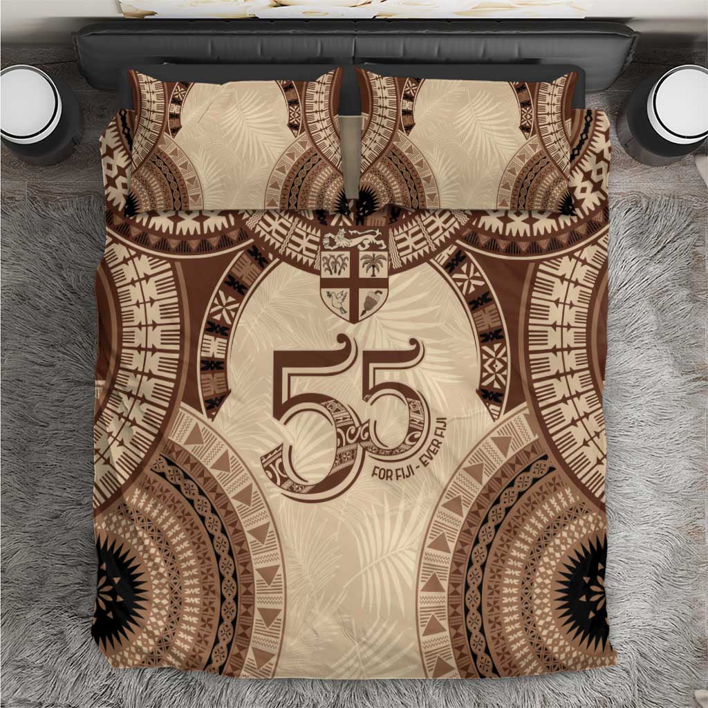 Bula Fiji Day 55th Anniversary Masi Tapa Bedding Set Emerald Jubilee - Beige - Polynesian Pride