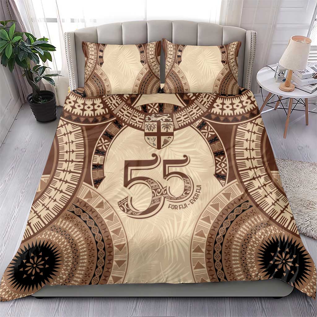 Bula Fiji Day 55th Anniversary Masi Tapa Bedding Set Emerald Jubilee - Beige - Polynesian Pride