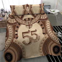 Bula Fiji Day 55th Anniversary Masi Tapa Bedding Set Emerald Jubilee - Beige - Polynesian Pride