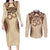 Bula Fiji Day 55th Anniversary Masi Tapa Couples Matching Long Sleeve Bodycon Dress and Long Sleeve Button Shirt Emerald Jubilee - Beige - Polynesian Pride