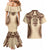 Bula Fiji Day 55th Anniversary Masi Tapa Couples Matching Mermaid Dress and Hawaiian Shirt Emerald Jubilee - Beige - Polynesian Pride