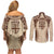 Bula Fiji Day 55th Anniversary Masi Tapa Couples Matching Off Shoulder Short Dress and Long Sleeve Button Shirt Emerald Jubilee - Beige - Polynesian Pride