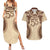 Bula Fiji Day 55th Anniversary Masi Tapa Couples Matching Summer Maxi Dress and Hawaiian Shirt Emerald Jubilee - Beige - Polynesian Pride