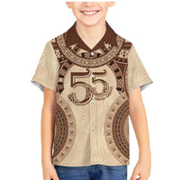 Bula Fiji Day 55th Anniversary Masi Tapa Family Matching Mermaid Dress and Hawaiian Shirt Emerald Jubilee - Beige - Polynesian Pride