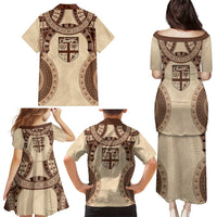 Bula Fiji Day 55th Anniversary Masi Tapa Family Matching Puletasi and Hawaiian Shirt Emerald Jubilee - Beige LT7 - Polynesian Pride