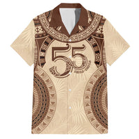 Bula Fiji Day 55th Anniversary Masi Tapa Family Matching Puletasi and Hawaiian Shirt Emerald Jubilee - Beige LT7 Dad's Shirt - Short Sleeve Beige - Polynesian Pride