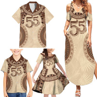 Bula Fiji Day 55th Anniversary Masi Tapa Family Matching Summer Maxi Dress and Hawaiian Shirt Emerald Jubilee - Beige - Polynesian Pride