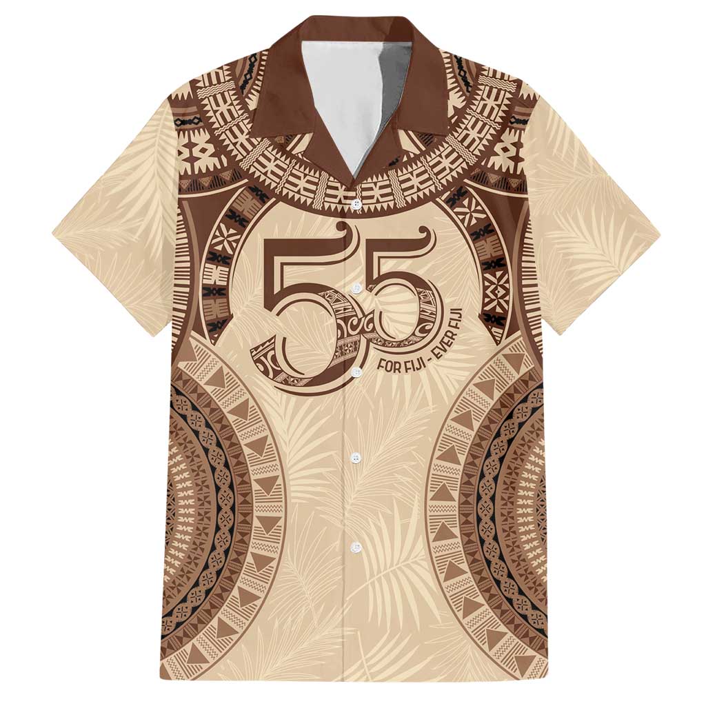 Bula Fiji Day 55th Anniversary Masi Tapa Hawaiian Shirt Emerald Jubilee - Beige - Polynesian Pride