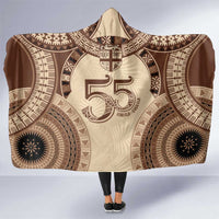 Bula Fiji Day 55th Anniversary Masi Tapa Hooded Blanket Emerald Jubilee - Beige - Polynesian Pride