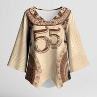 Bula Fiji Day 55th Anniversary Masi Tapa Kimono Sleeve Blouse Emerald Jubilee - Beige - Polynesian Pride