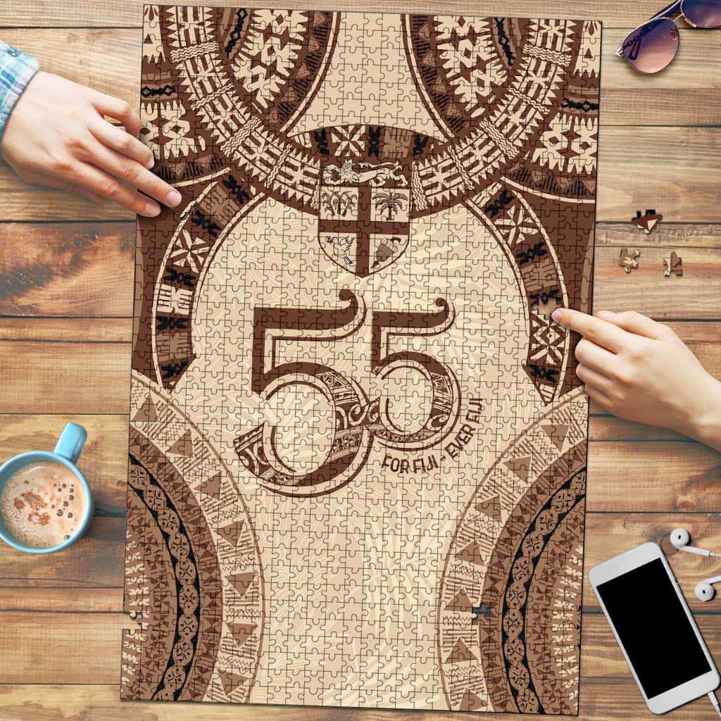 Bula Fiji Day 55th Anniversary Masi Tapa Puzzle Emerald Jubilee - Beige - Polynesian Pride