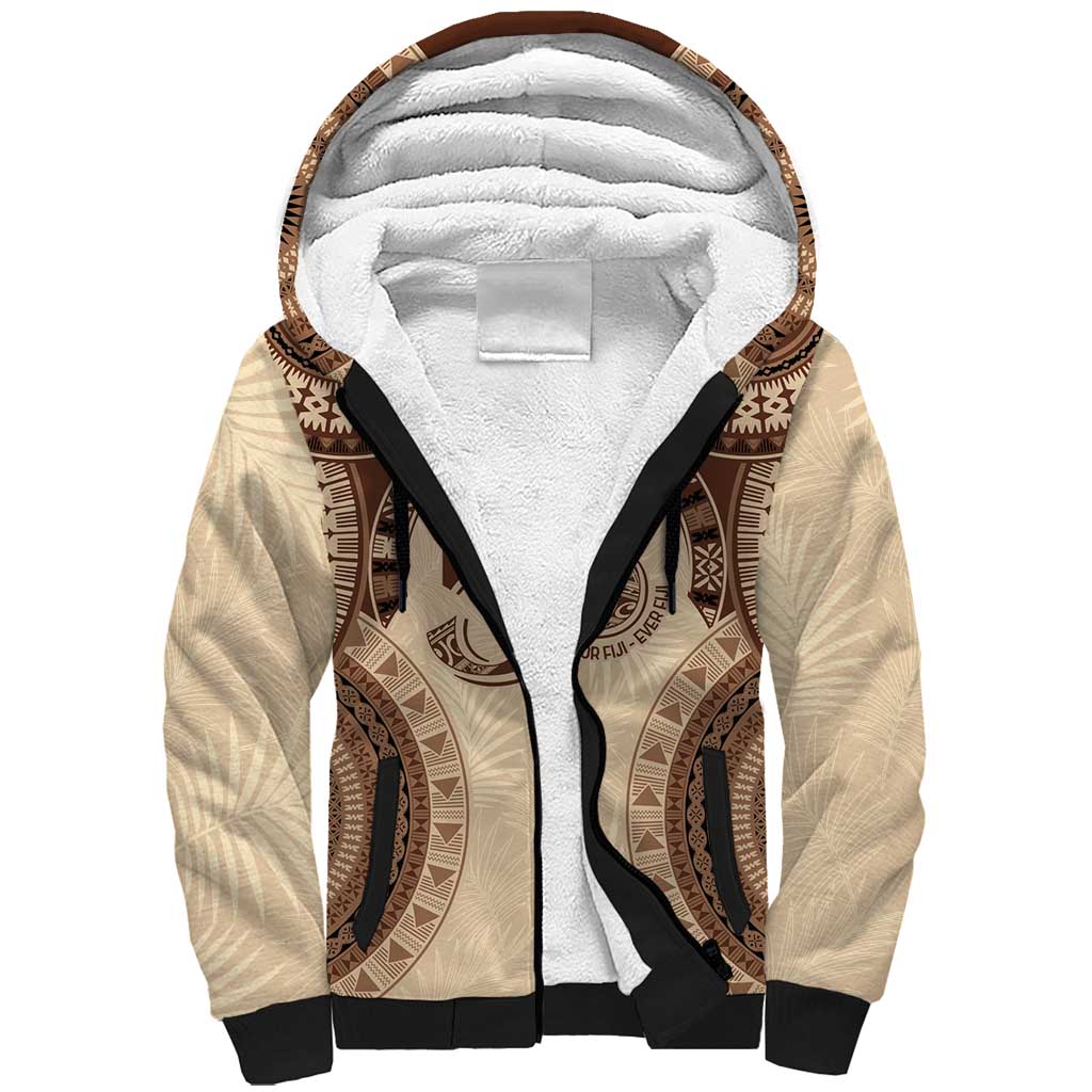 Bula Fiji Day 55th Anniversary Masi Tapa Sherpa Hoodie Emerald Jubilee - Beige - Polynesian Pride