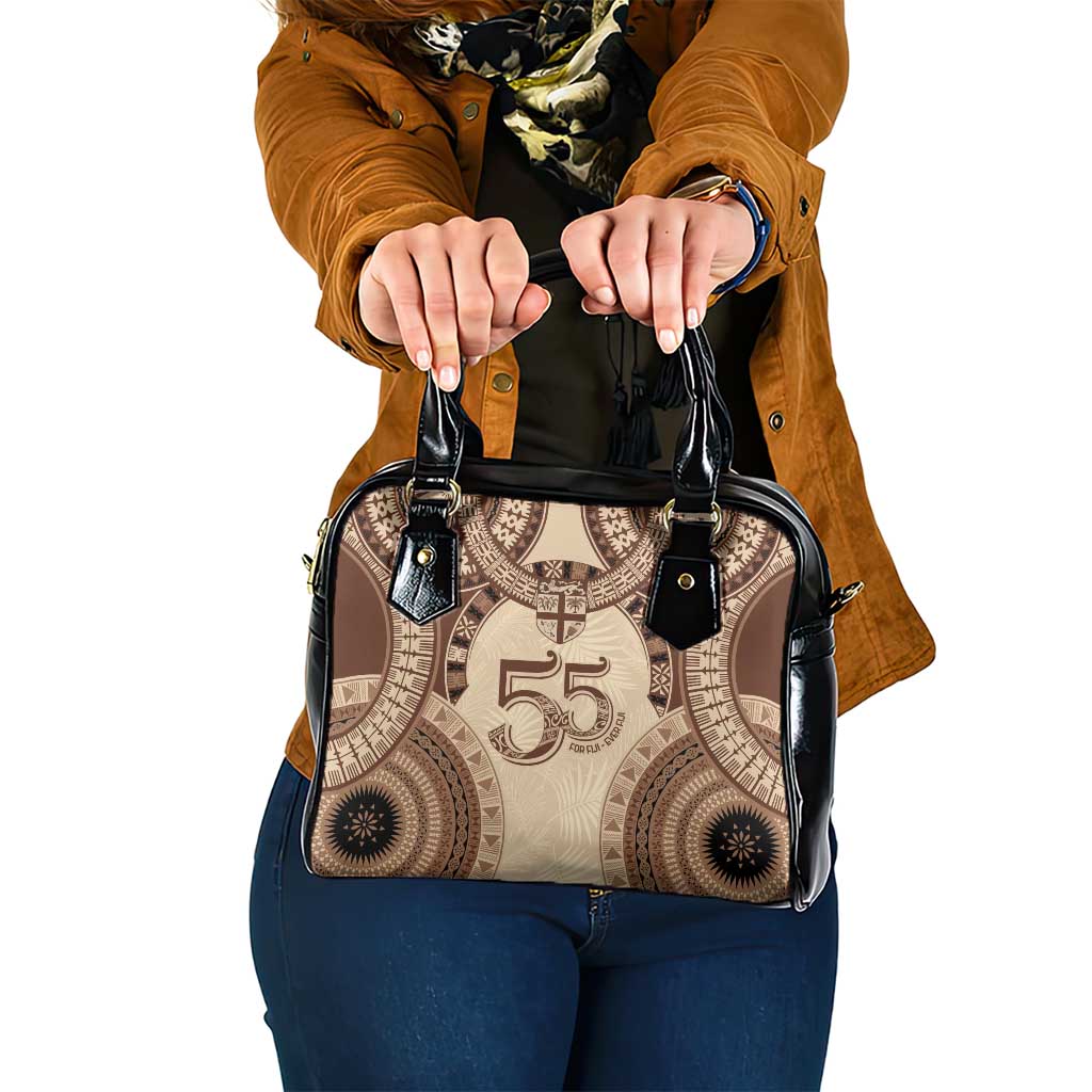 Bula Fiji Day 55th Anniversary Masi Tapa Shoulder Handbag Emerald Jubilee - Beige - Polynesian Pride