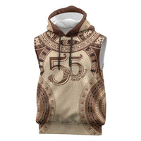 Bula Fiji Day 55th Anniversary Masi Tapa Sleeveless Hoodie Emerald Jubilee - Beige - Polynesian Pride