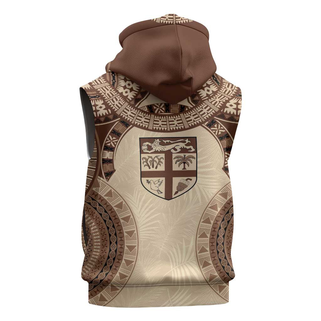 Bula Fiji Day 55th Anniversary Masi Tapa Sleeveless Hoodie Emerald Jubilee - Beige - Polynesian Pride