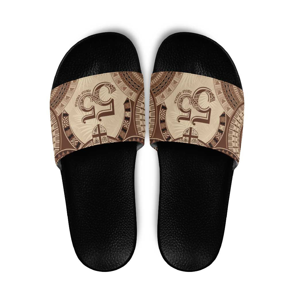 Bula Fiji Day 55th Anniversary Masi Tapa Slide Sandals Emerald Jubilee - Beige - Polynesian Pride