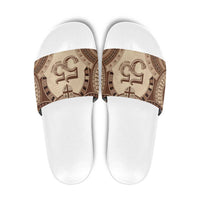 Bula Fiji Day 55th Anniversary Masi Tapa Slide Sandals Emerald Jubilee - Beige - Polynesian Pride